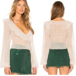 Free People Cream Sweater with Ruffle Detail